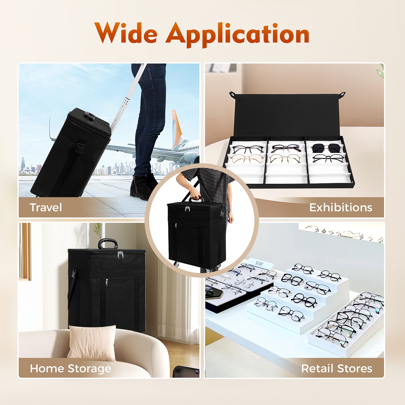 180 Pair Eyeglasses Storage Trolley Optical Frame Bag Box Organizer Display Case