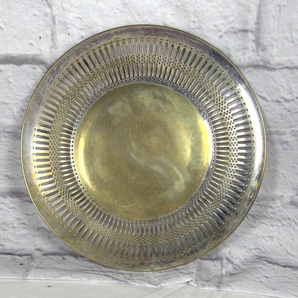 Vintage EPNS Silver Plated 10" Pierced Serving Bread Charger Plate Lion Hallmark