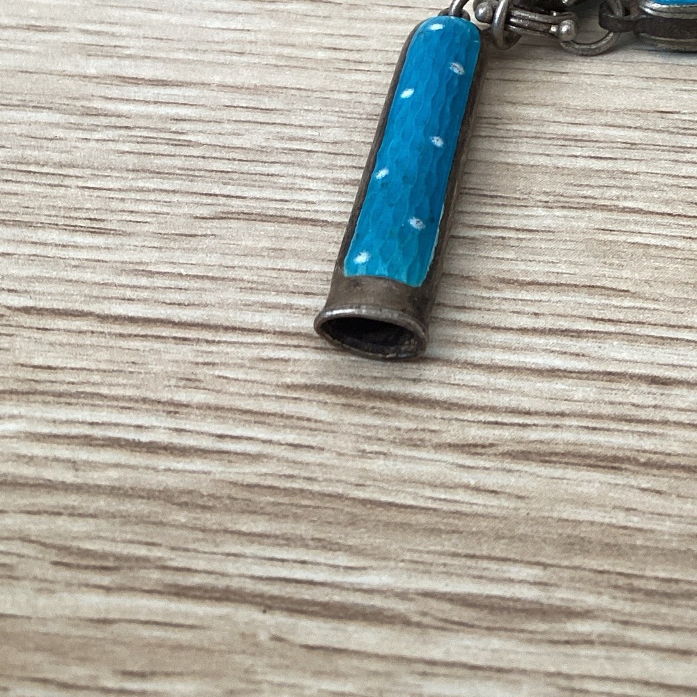Antique Art Deco Solid Silver And Guilloche Enamel Chatelaine Button Hook