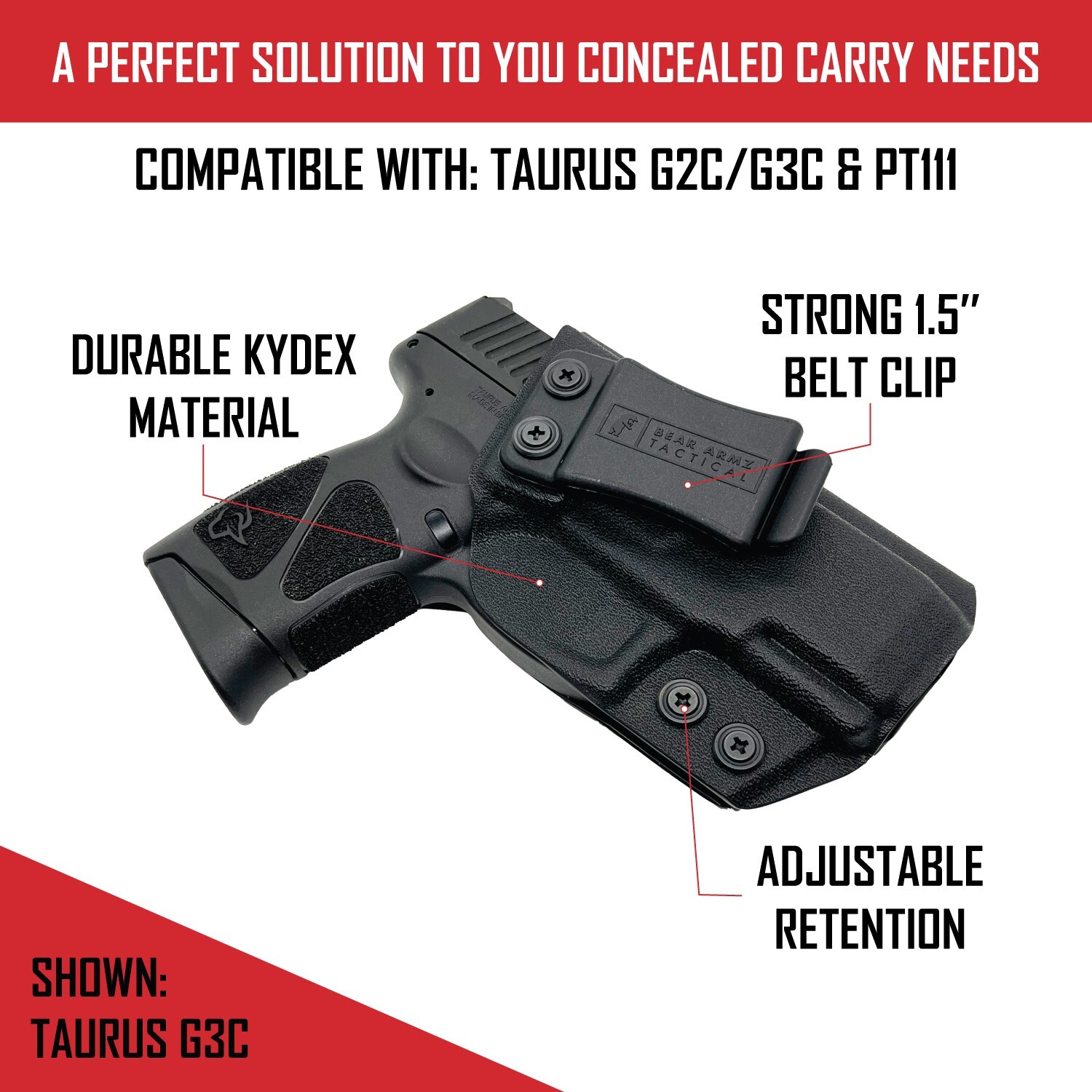 IWB KYDEX Holster Compatible with: Taurus G3C / G2C / G2S & Millennium G2 PT111