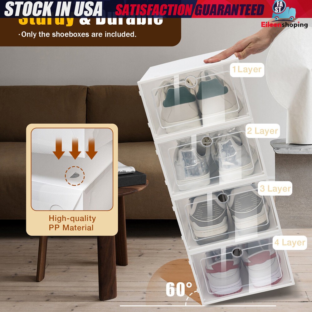 24 Pcs Foldable Shoe Storage Box Case Sneaker Container Stackable Organizer NEW