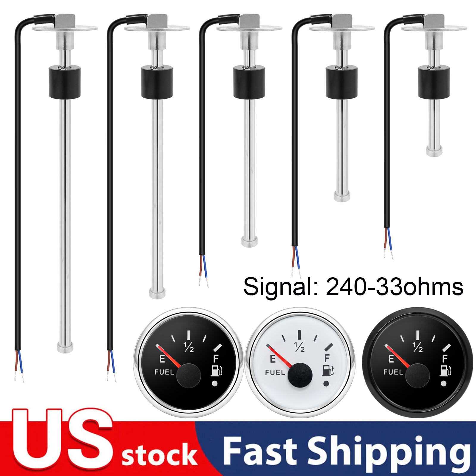 125mm-350mm Marine Boat Fuel Sending Unit Tank Level Sender Sensor 240-33ohms US