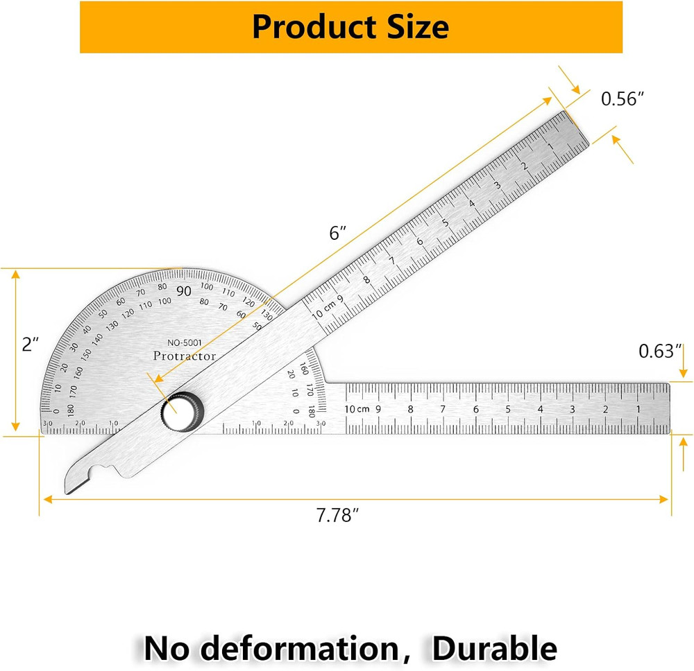Stainless Steel Protractor 180 Degrees Two Arm Ruler Adjustable Angle Protrac...
