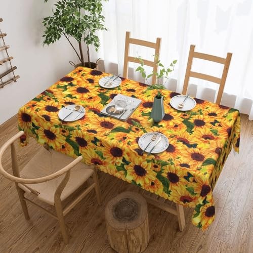 Watercolor Sunflowers Rectangular Tablecloth Butterfly Flying Among Yellow