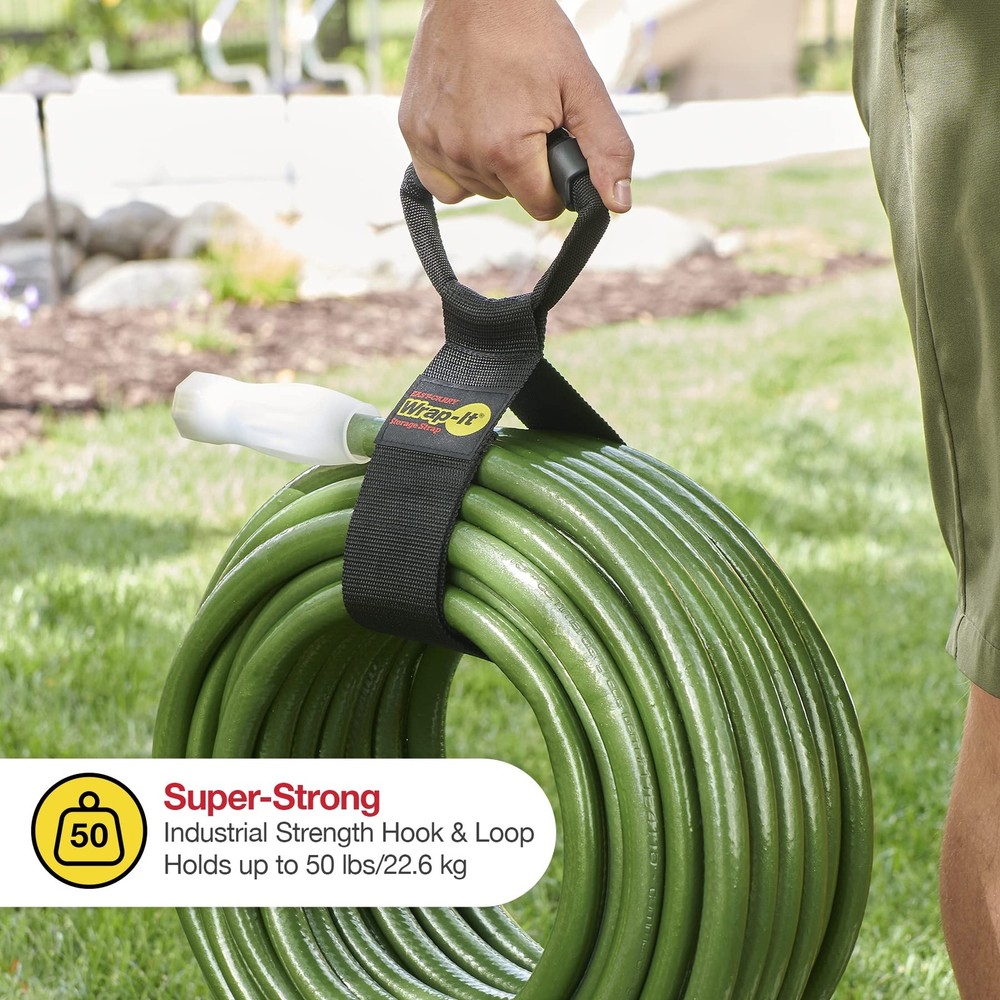 Wrap-It Storage 3pk Black Easy-Carry Hook Loop Straps for Hose, Cord Cable