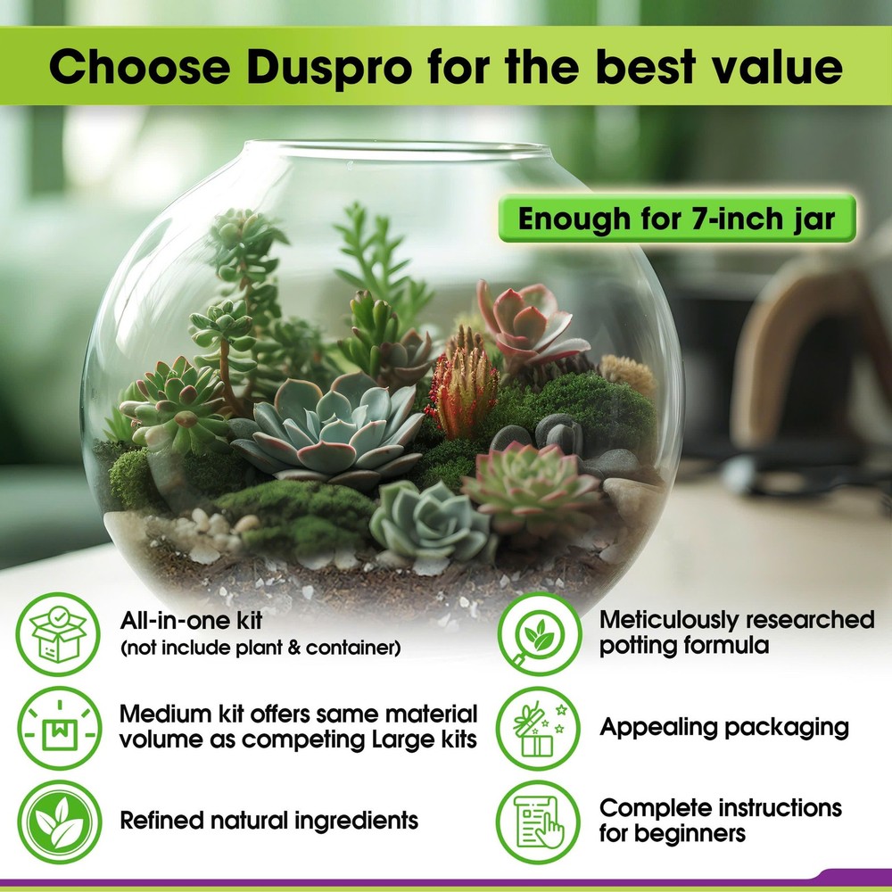 DUSPRO Recycle Terrarium Kit, Include Potting Soil, Pumice, Medium, Soil