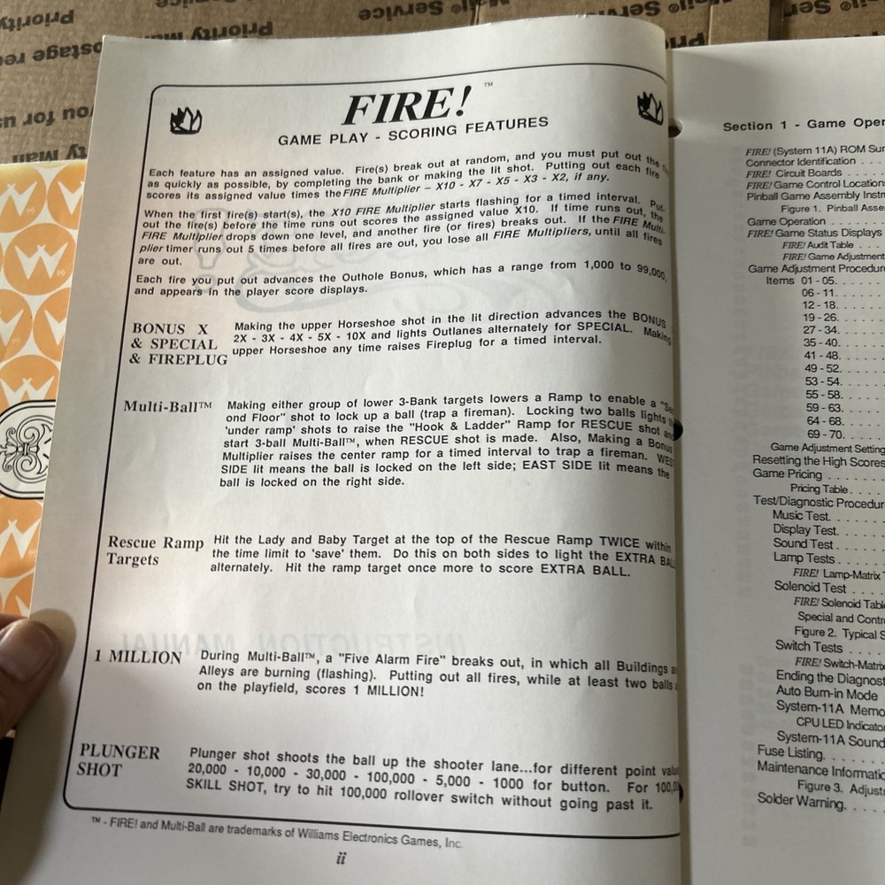 Copy Fire Williams Pinball arcade game manual