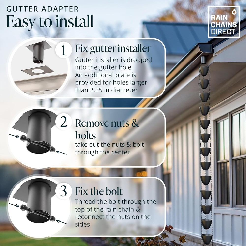 Architectural-Style Black Rain Chain Gutter Installer for Effortless Elegance