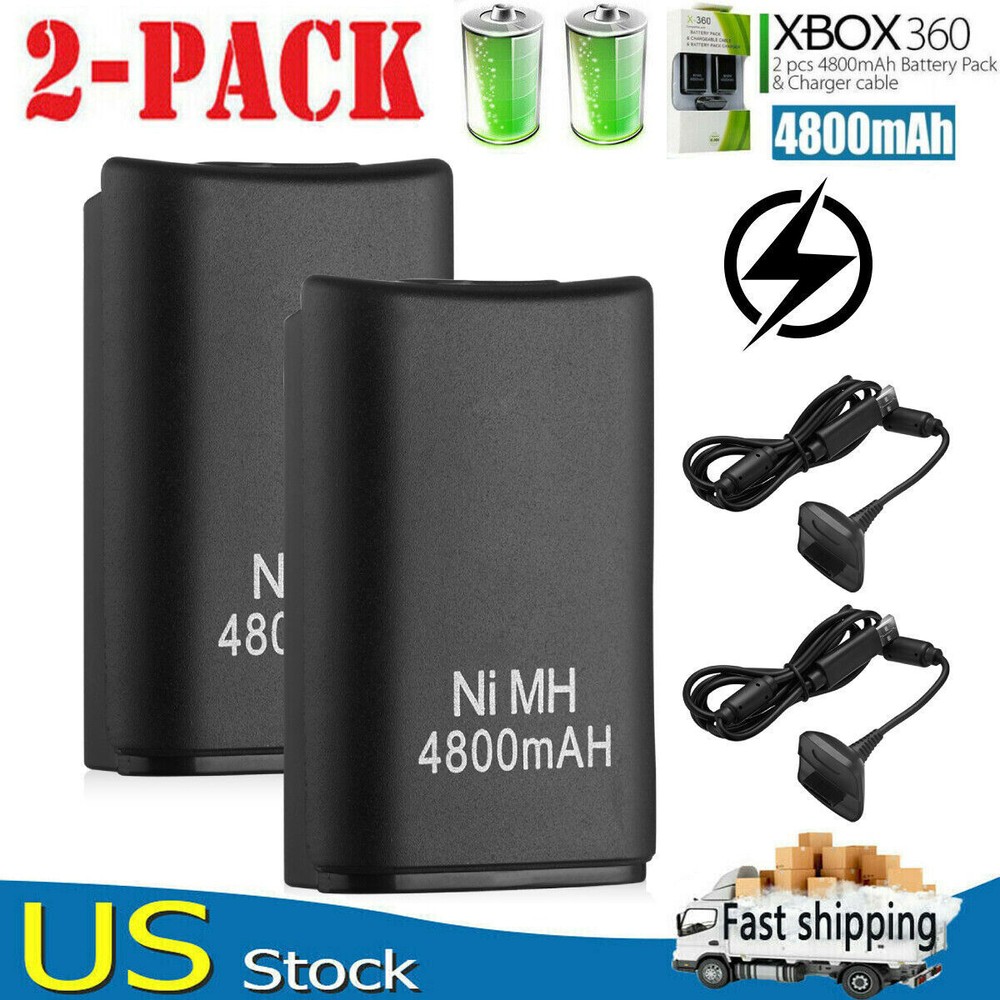 2x XBOX 360 Battery Pack Wireless Controller Battery Rechargeable Charger Dock
