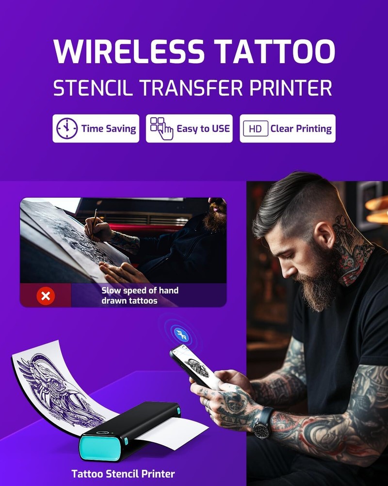 Phomemo M08F Wireless Tattoo Stencil Printer Bluetooth Stencil Printer + Paper