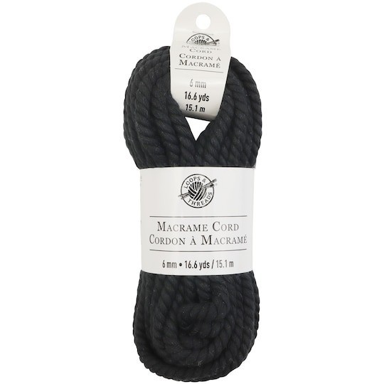 Loops & Threads Black Macrame Cord 6mm 16.6 Yards For Crafting DIY Projects