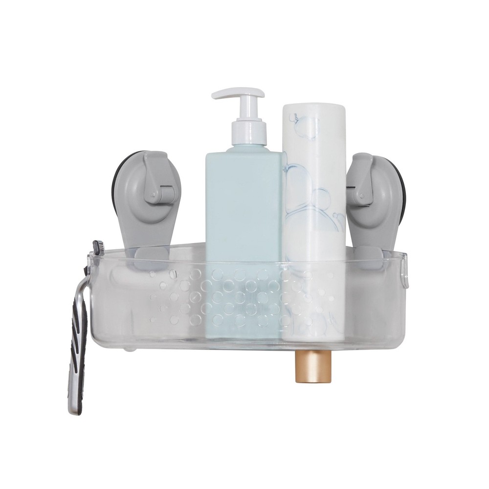 Clear Wall-Mounted Corner Suction Bath Basket Easy to Install No Tools