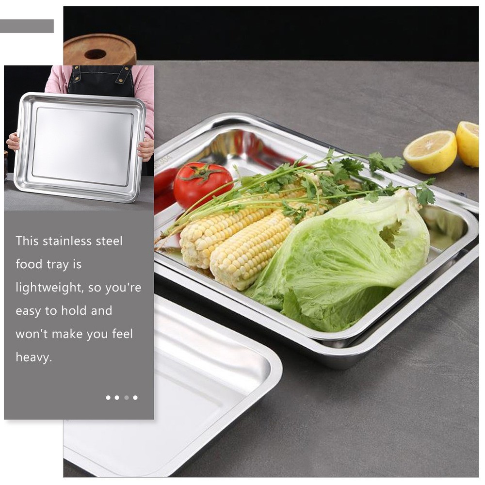 3pcs Oven Pan Stainless Steel Rectangular Heavy Duty Deep Edged Tray
