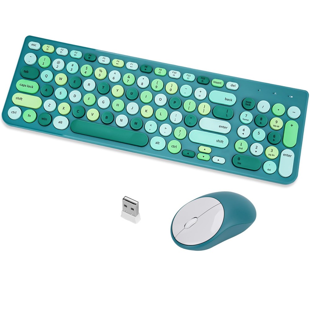 Wireless Keyboard and Mouse Combo Retro Typewriter Keyboard with Round Keycap...
