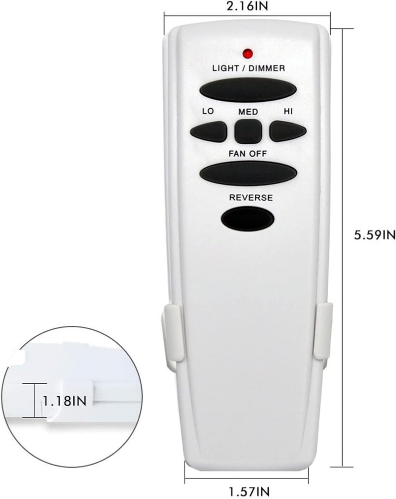 Ceiling Fan Remote Control Universal Wireless Reverse Function White 50ft Range