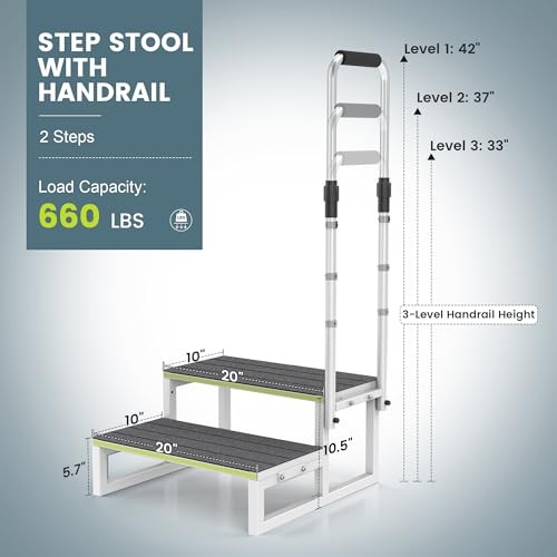 RV Step Stool with Handrail, 2 Step Stool with 1 2 Steps with 1 Handrail