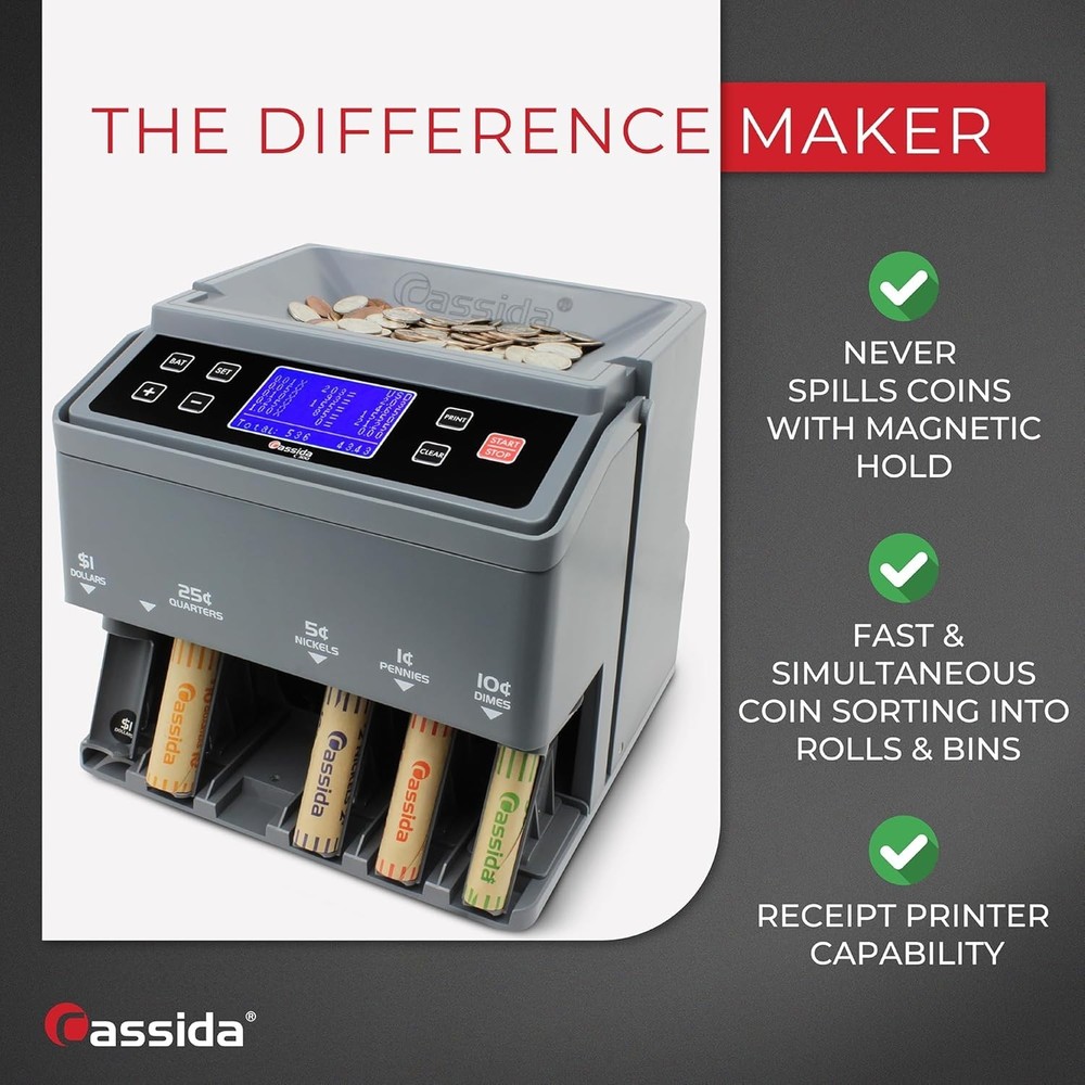 High-Speed Coin Counter and Wrapper with Quickload - Portable Convenience