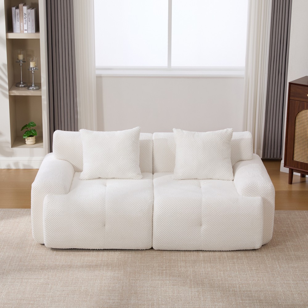 73" Modular Sectional Sofa Loveseat w/ 2 Pillows, Tufted Polyester Ivory