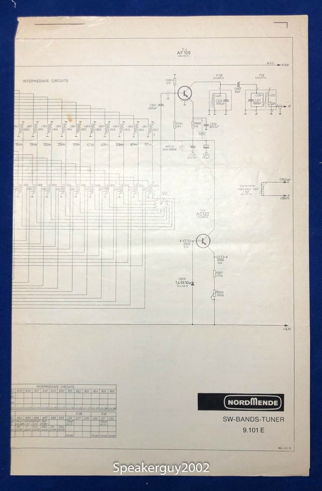 NordMende Schematic / SW Bands Tuner 9.101E
