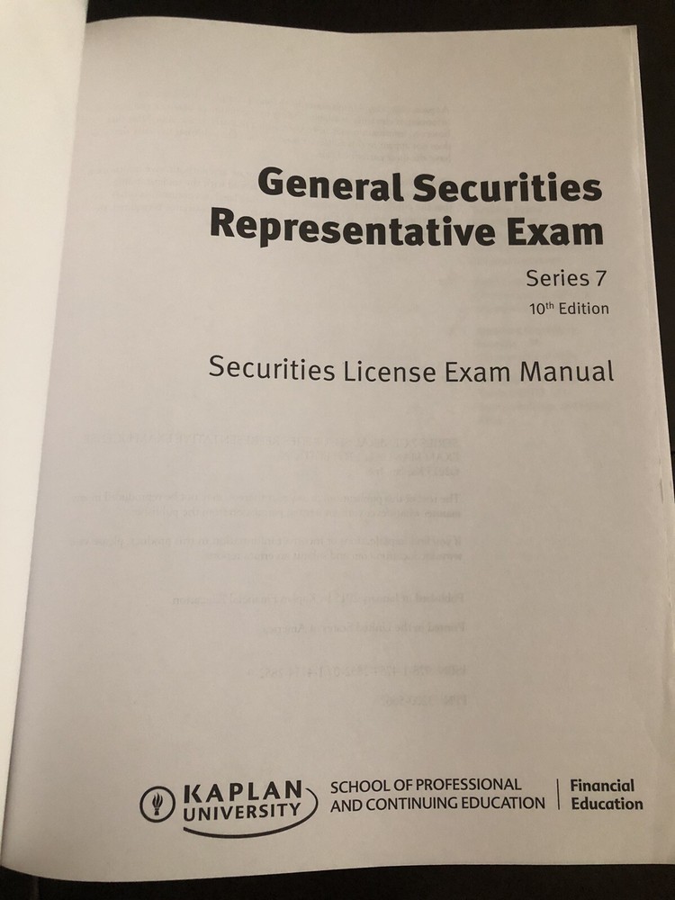 Kaplan General Securities Representative Exam Series 7 10th Ed Class Notes Plus!