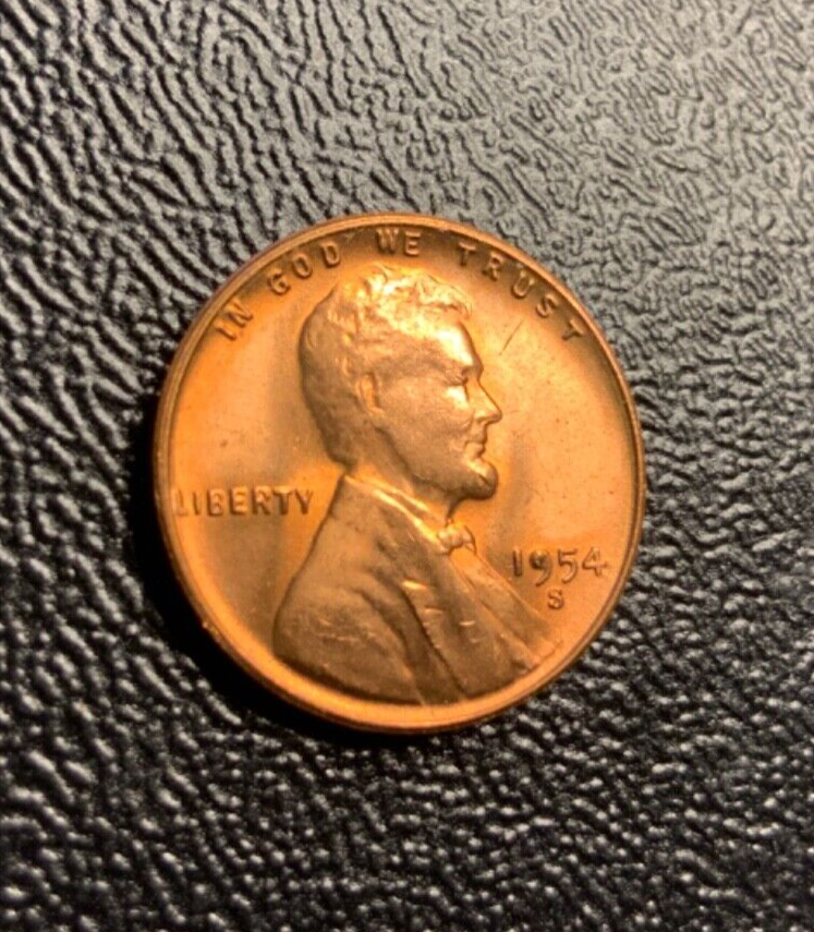 1954-S Lincoln Cent Struck Thru Grease Error plus Filled 9-RED UNCIRCULATED