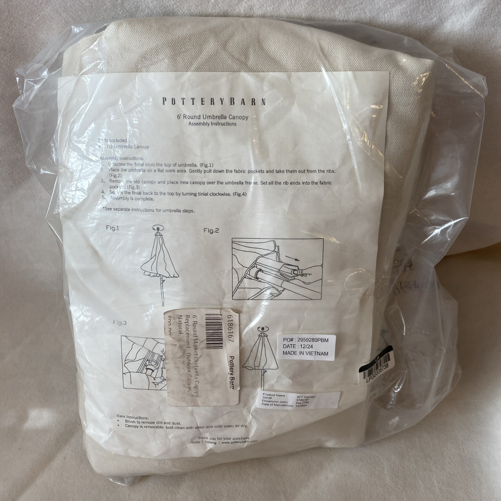 Pottery Barn 6 ft Round Replacement Umbrella Canopy Natural