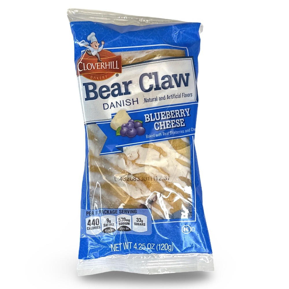 Cloverhill Bear Claws, Blueberry Cheese, Individually Packaged, Case