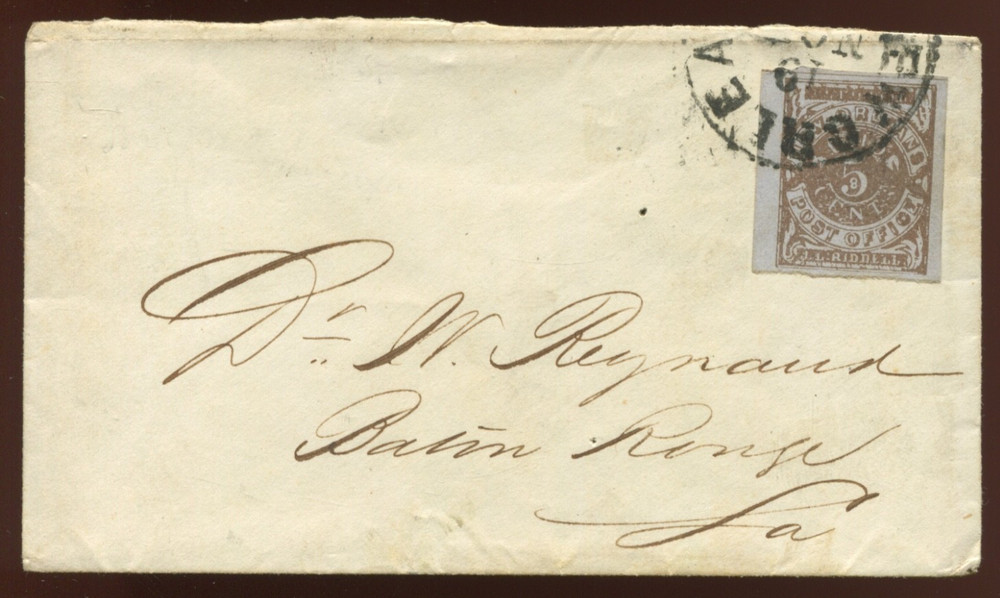 62X4 Confederate States New Orleans Provisional Used Stamp on Small Cover BZ2170