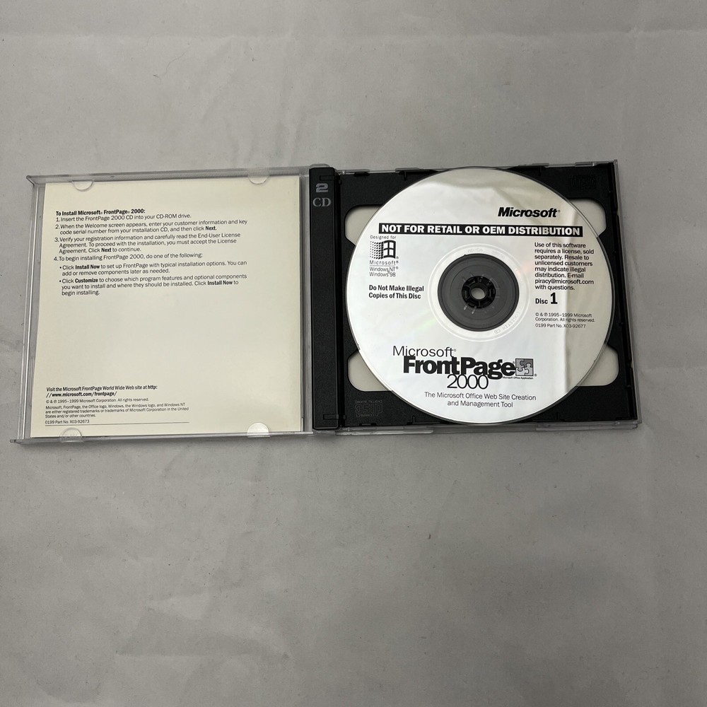 Microsoft Frontpage 2000 - Not for Retail Version Vintage Software for Windows
