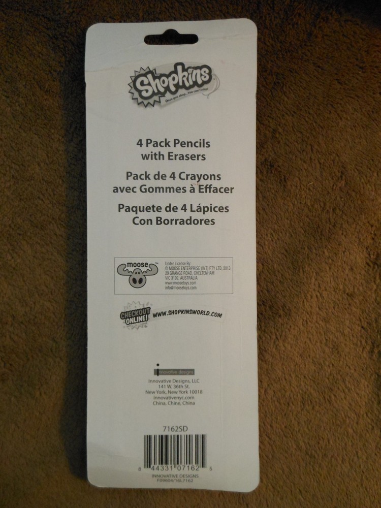 Shopkins Pencils with 2 Erasers