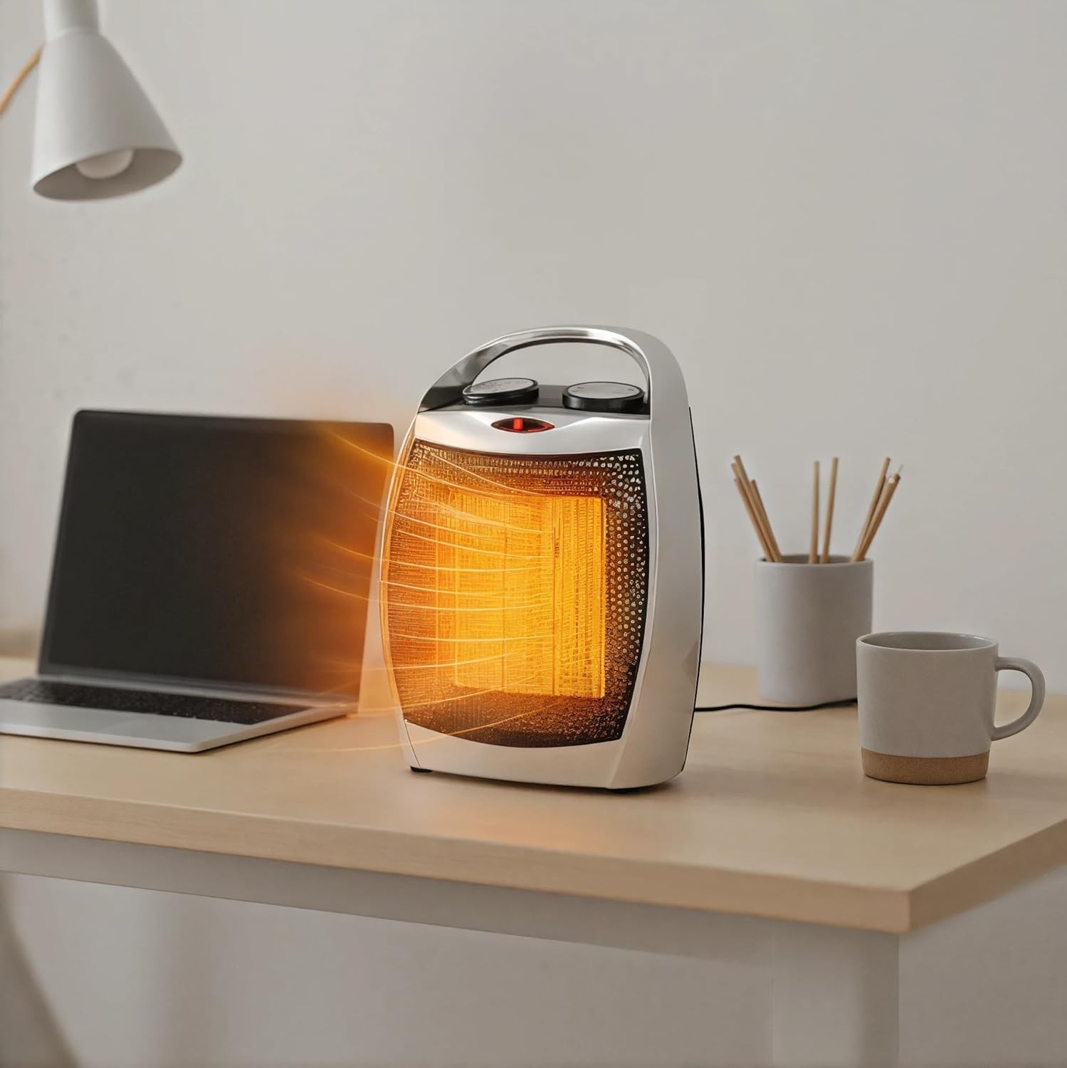 Portable Electric Space Heater with Thermostat, 1500W/750W Safe and Quiet Cerami