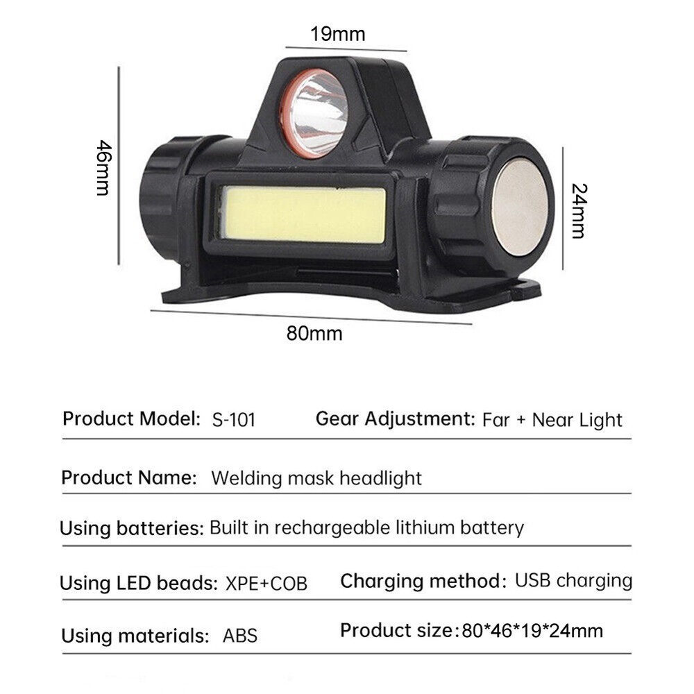 Ergonomically Designed Headlight for Welding Helmet with Two Lighting Modes