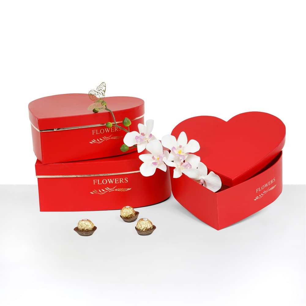 Set 3 Heart Shaped Flower Gift Boxes Red Nested Storage Packaging Container