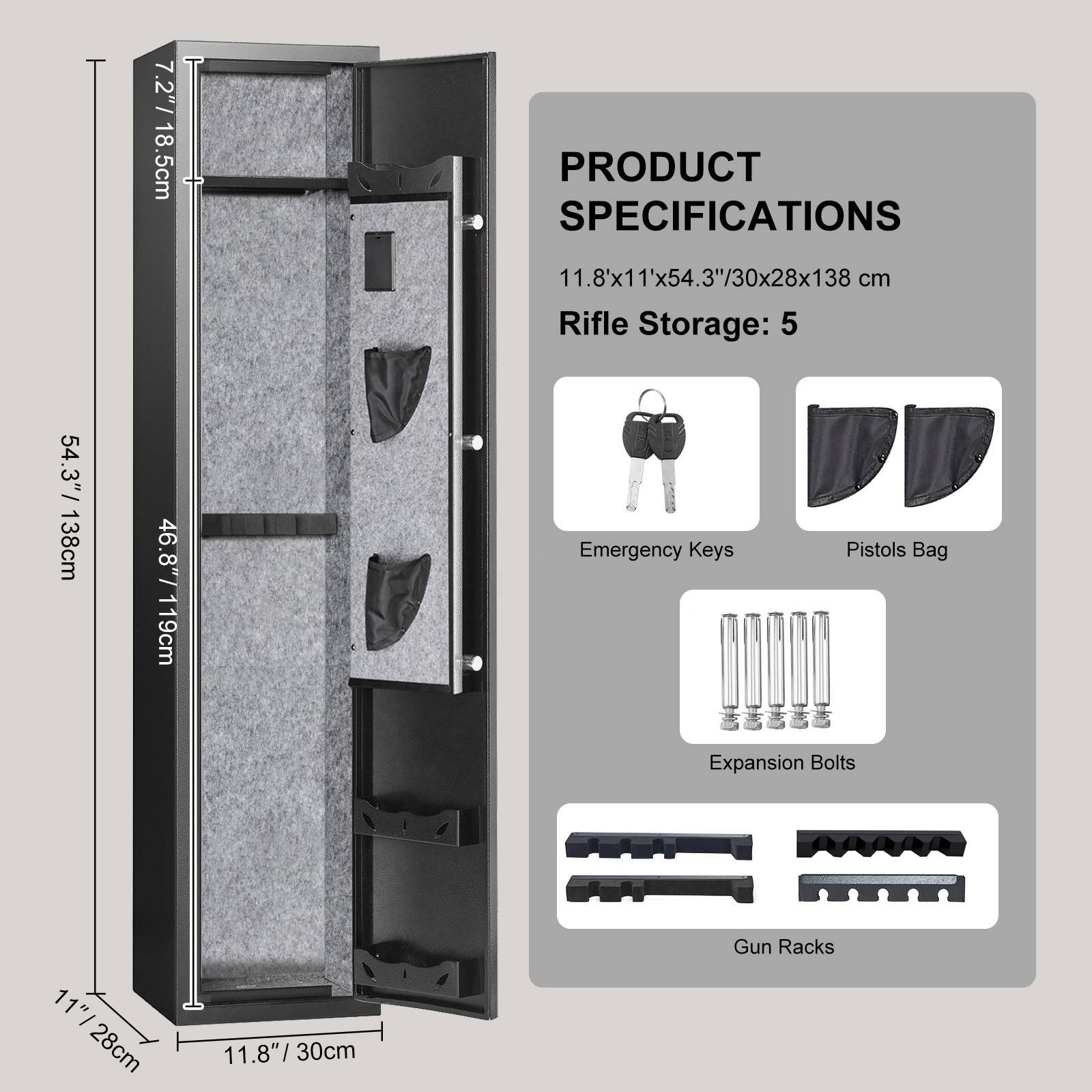 Gun Safe Rifle Safe with Fingerprint Lock for 5 Rifles and 4 Pistols