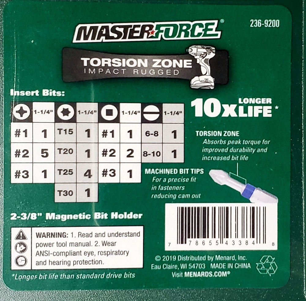 Masterforce Torsion Zone Assorted Impact Drive Bit Set 21 Pieces Tool Driver