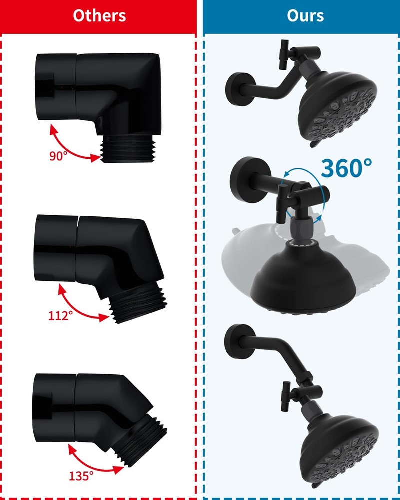 Adjustable Swivel Rain Shower Head Adapter, Shower Arm Extension for Fixed