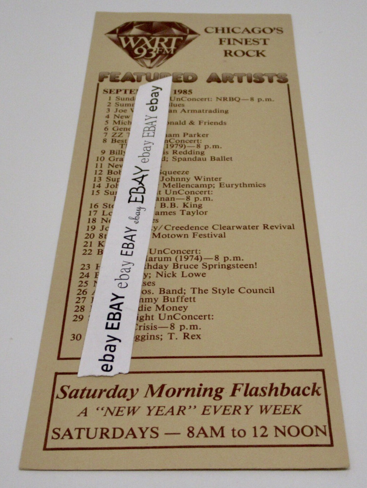 WXRT RADIO 93FM Featured Artists Chicago September 1985 Stroh's Beer Promo