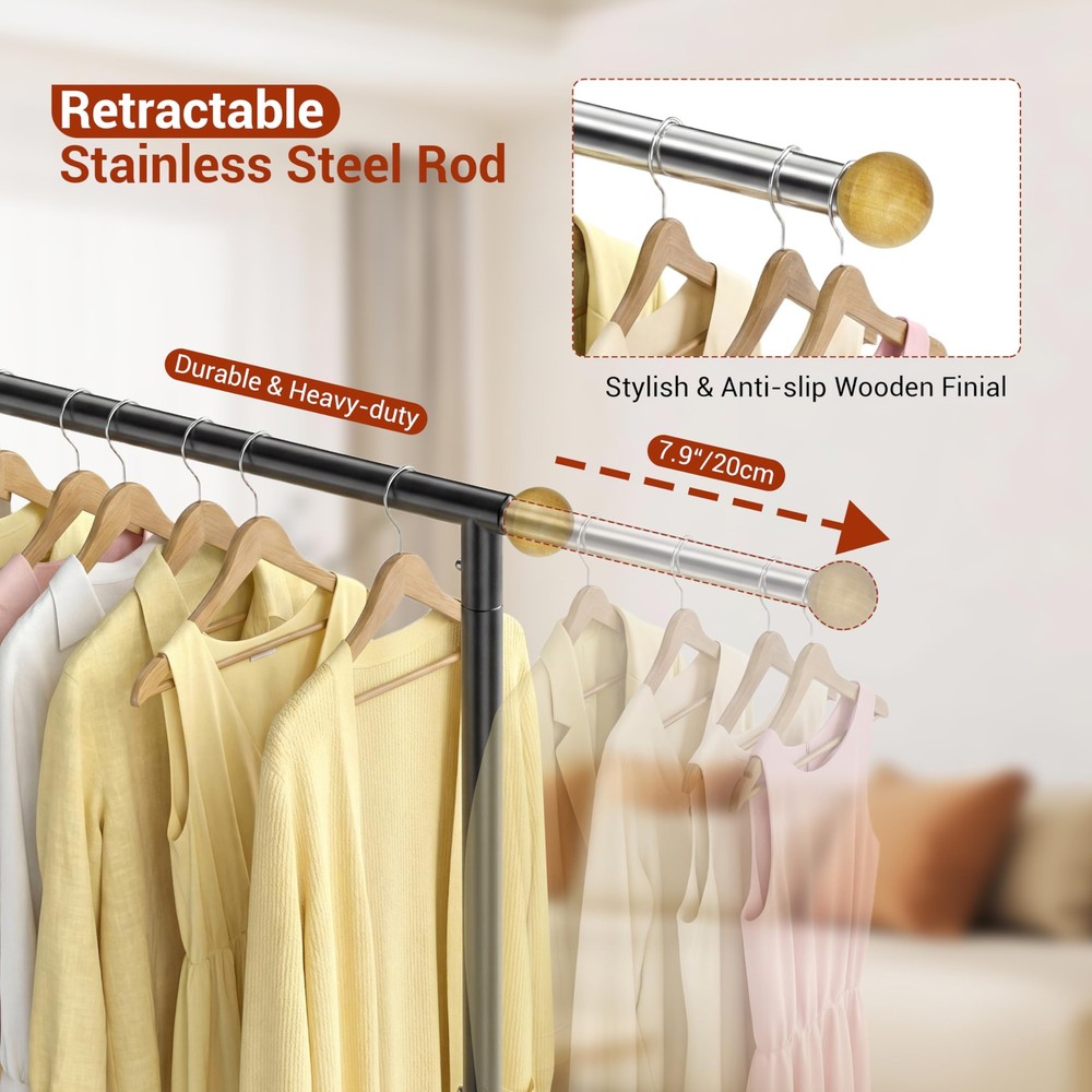 Rolling Clothing Rack with Bottom Storage Shelf & lockable Casters, Multi-tie...