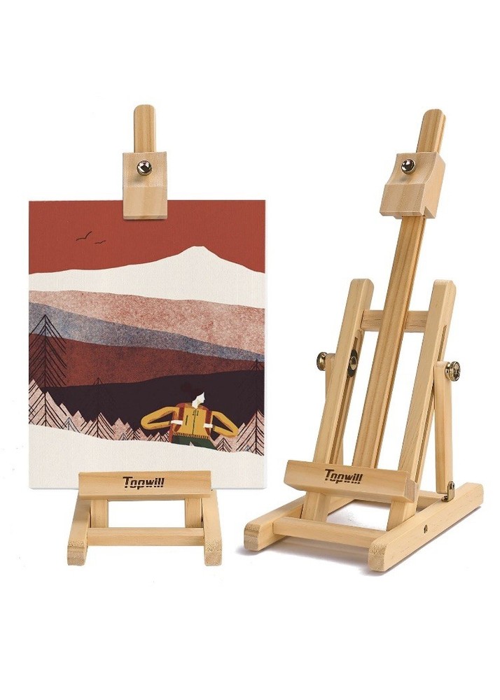 Small Tabletop Wooden Easel, 16" Solid Pinewood H-Frame Adjustable Display St...