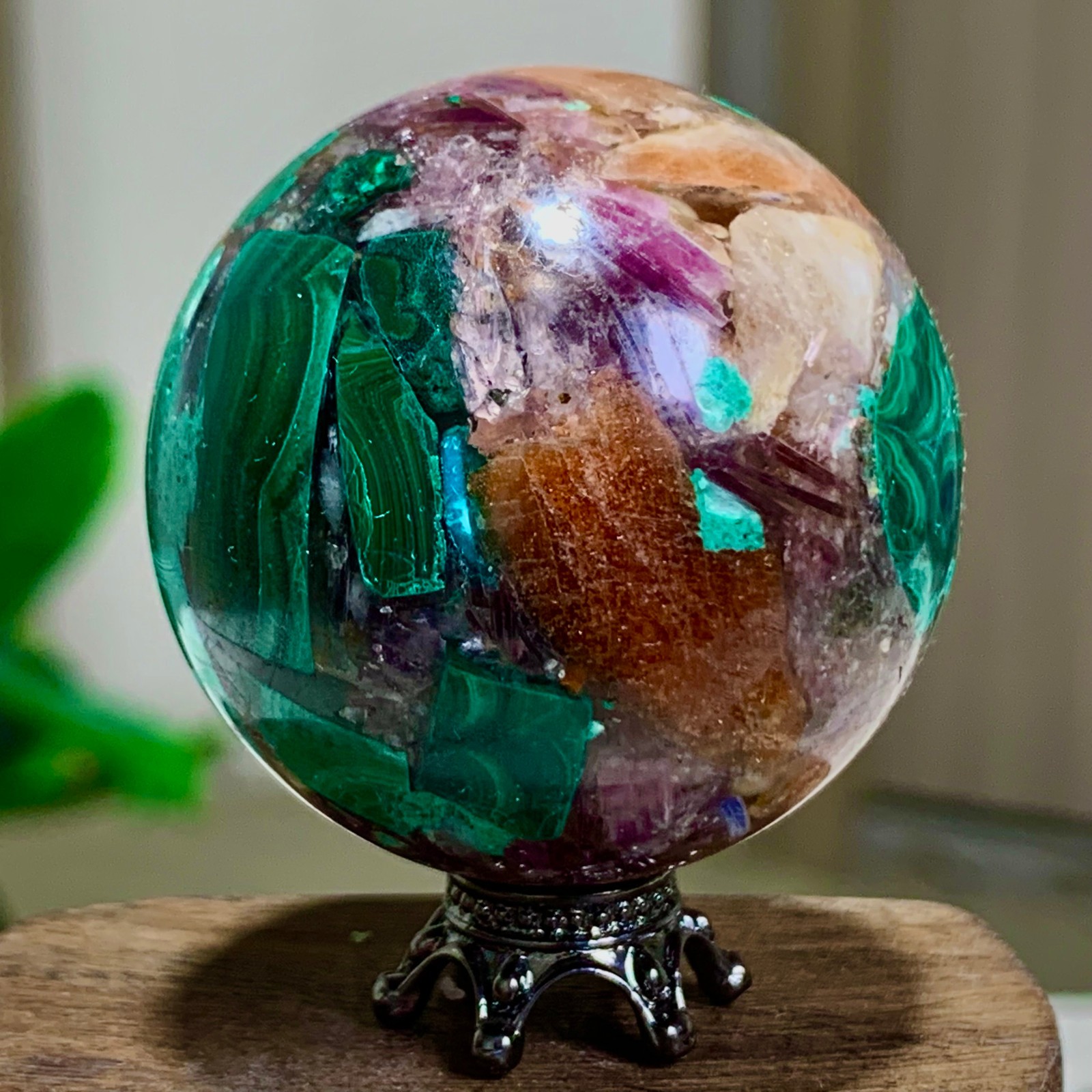 77G Newly discovered rare malachite purple mica symbiotic sphere restoration