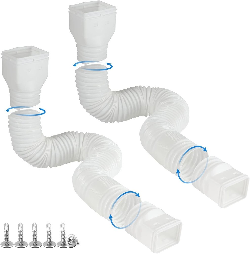 2-Pack White Downspout Extensions: Flexible Rain Gutter Drainage, 21-68 Inches
