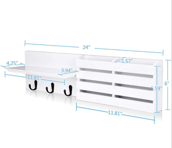 Mail Holder and Coat Key Rack Wall Shelf with 3 Hooks