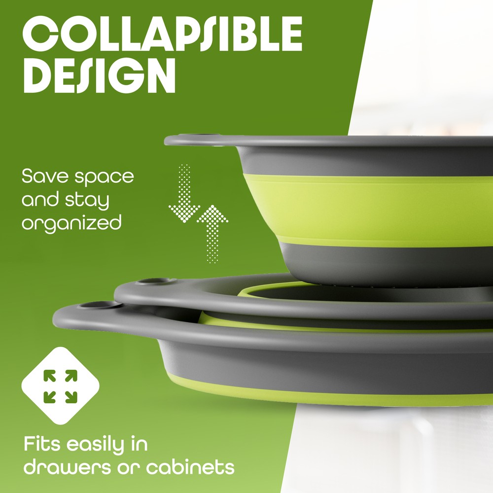 Gevoli Collapsible Colander with Draining Tray - 3 Pack