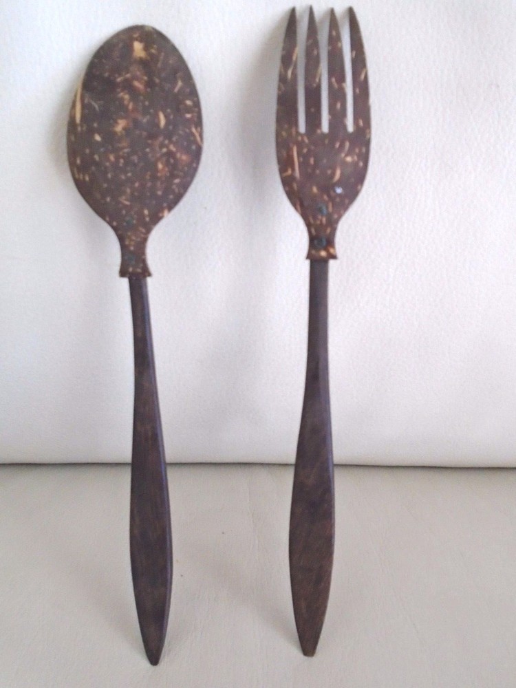 Vintage Brown Flecked Composite / Plastic Flatware - Spoon & Fork 8" -RARE-