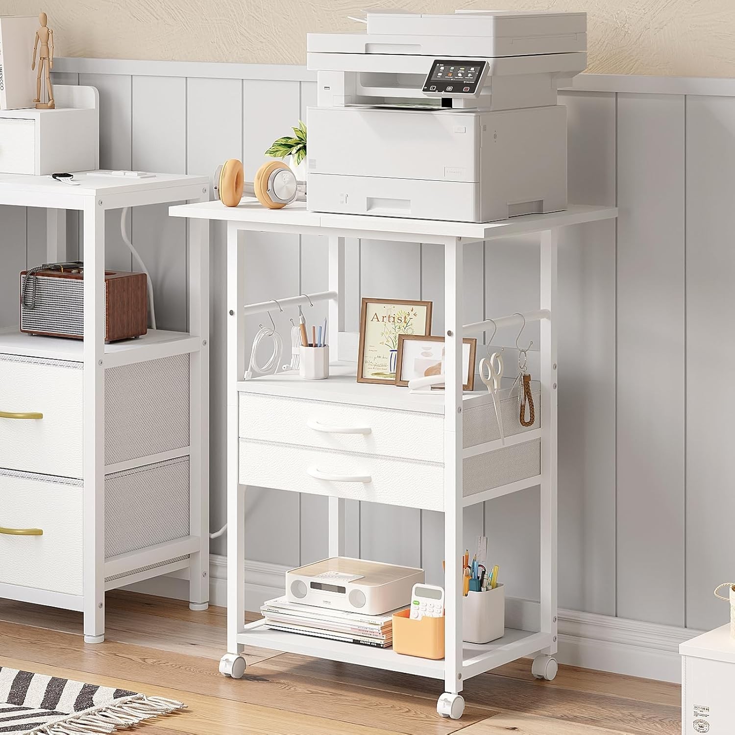 Printer Stand with Storage,3 Tier Large Printer Table with Wheels for Home Of...