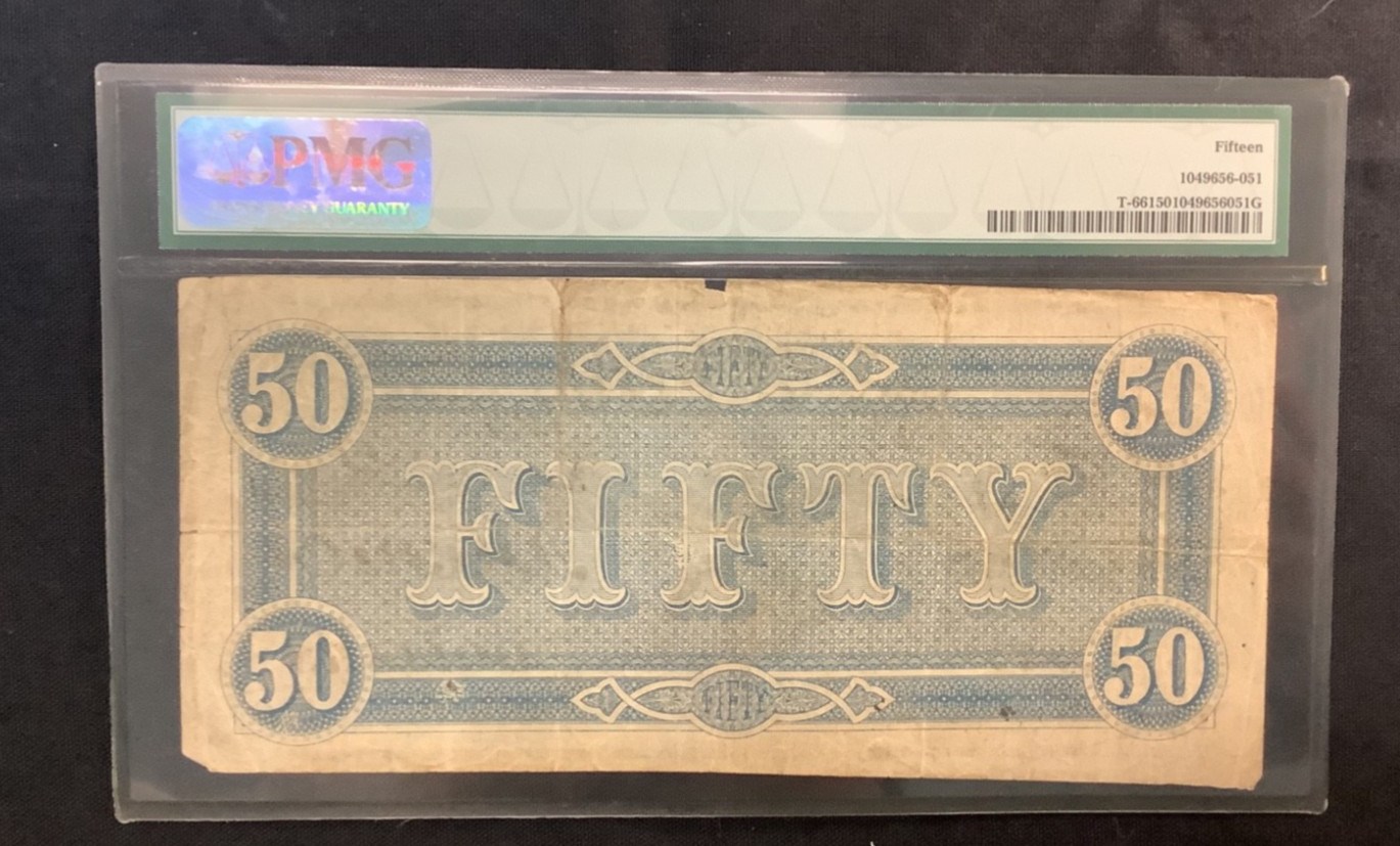 1864 $50 Confederate States Of America Fr# T-66 PMG CF15 Mr. Arkansas Collection