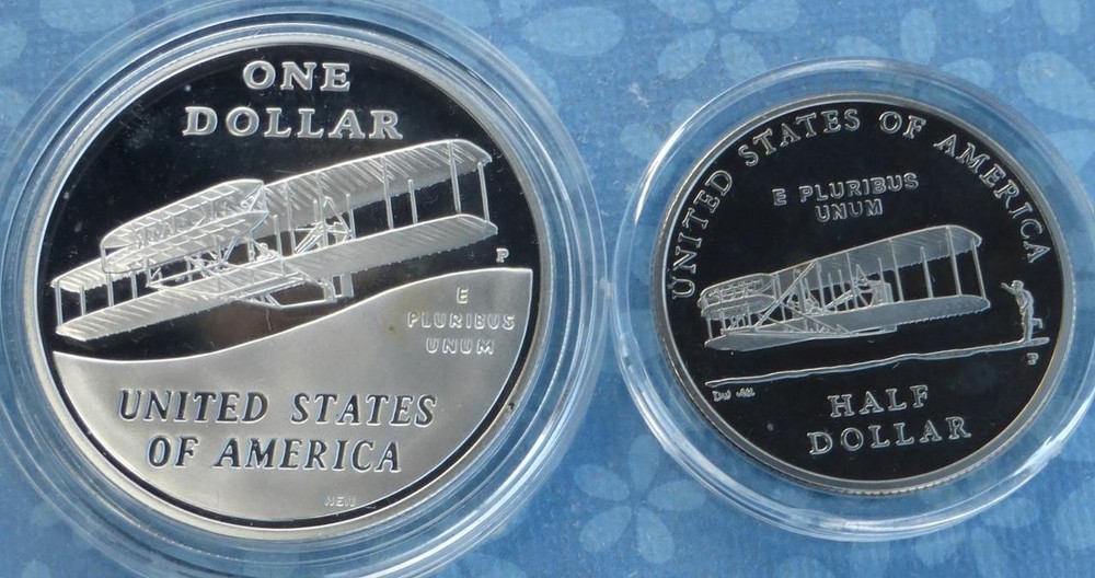 2003 Proof First Flight Centennial Silver Dollar & 2003 Half, Wright Bros Coins
