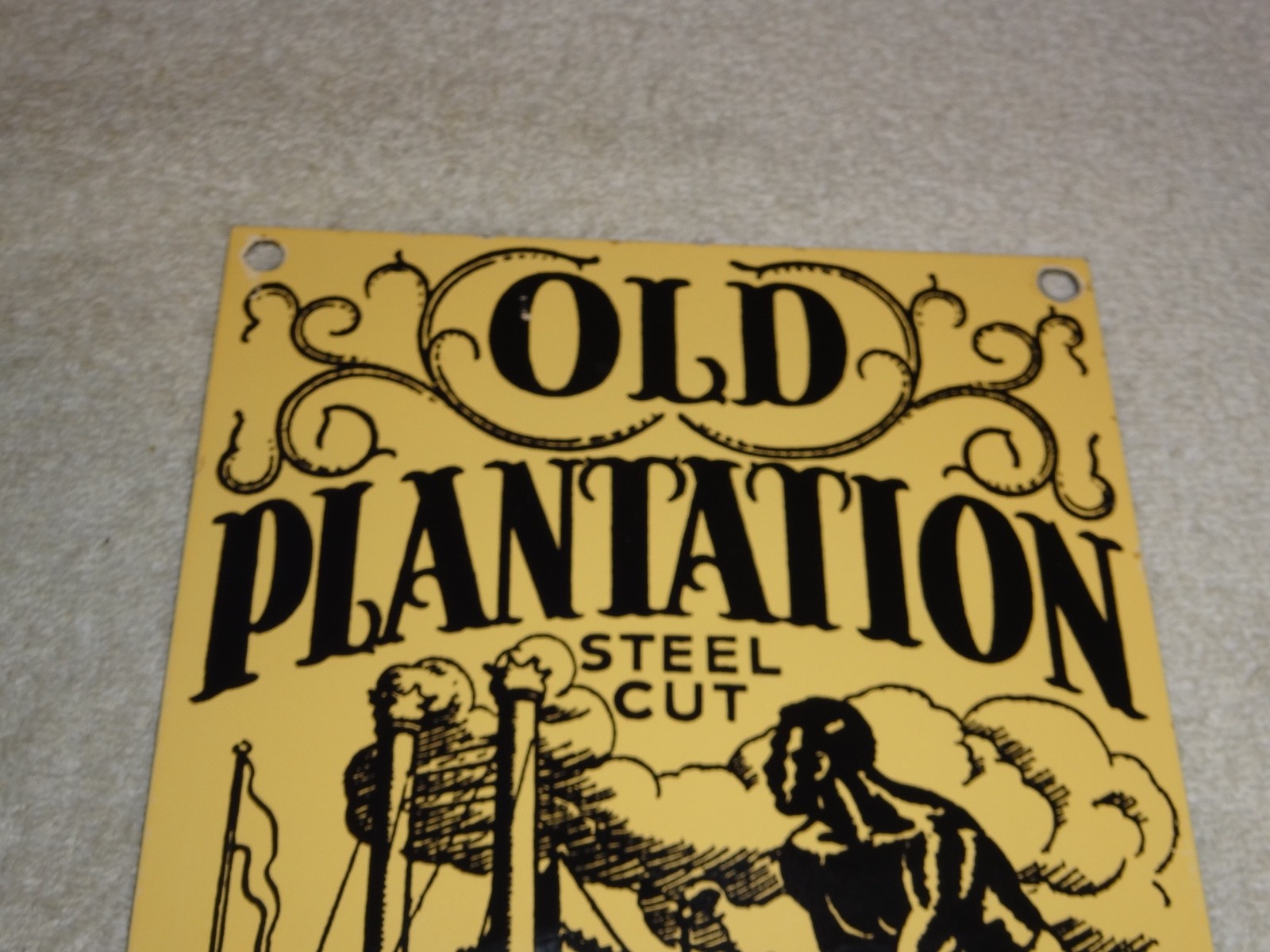 VINTAGE OLD PLANTATION COFFEE W/ PADDLE BOAT 10.5" PORCELAIN METAL GASOLINE SIGN