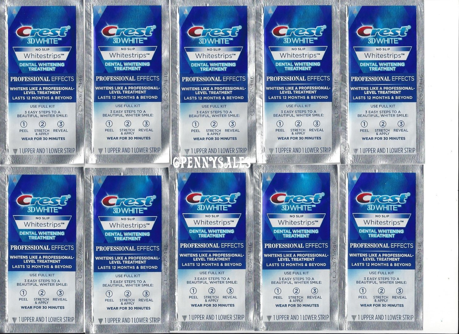 **CREST Whitestrips 3D White NO-SLIP Professional Effects 10 Pouches / 20 Strips