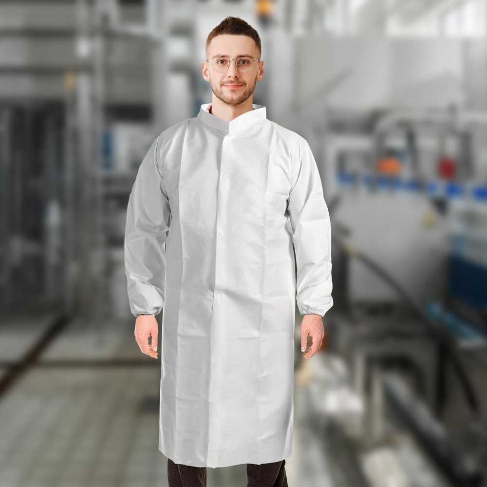White Disposable Lab Coats, Medium, Pack of 30, Adjustable Collar